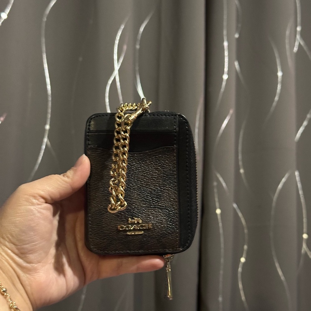 Coach Black and Gold Chain Card Wallet